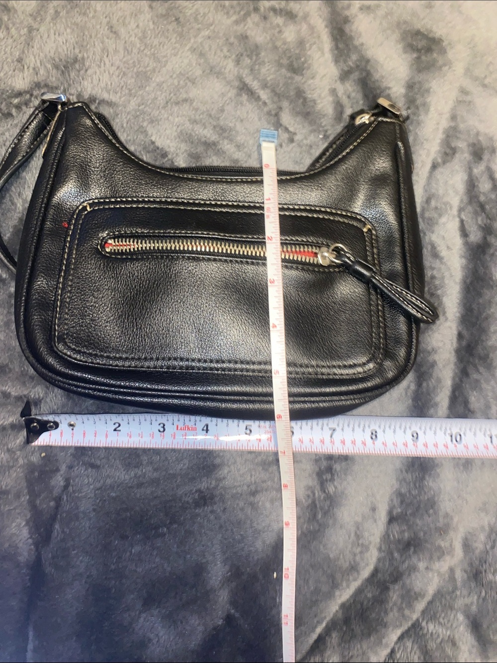 Liz Claiborne Black Pebbled Leather Shoulder Bag with Front Zip Pocket - Picture 11 of 11